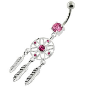Flower Cut out Dream Catcher belly piercing - Pink