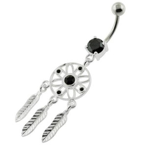 Flower Cut out Dream Catcher belly piercing - Black