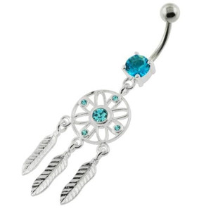 Flower Cut out Dream Catcher belly piercing - Aqua