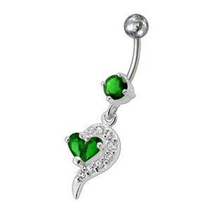 Fancy White Zirconia Jeweled Dangling Banana Bar Navel Ring - Emerald