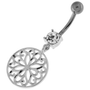 Flower Of Life Dangling Navel Belly Button Ring - Clear