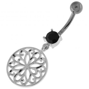 Flower Of Life Dangling Navel Belly Button Ring - Black