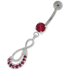 Crescent Nine Stones Jeweled Infinity Navel Belly Button Ring - Red