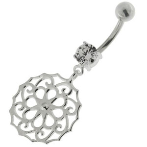 Flower Of Life Pattern 925 Sterling Silver Navel Belly Piercing - Clear