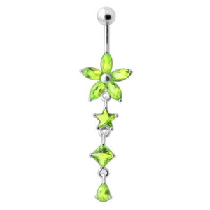 Flower Stone Studded Jeweled Flower Navel Ring - Peridot