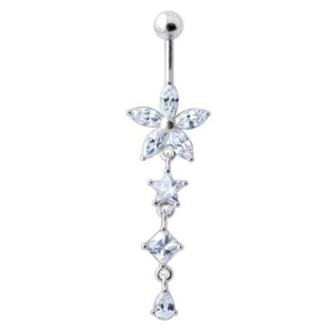 Flower Stone Studded Jeweled Flower Navel Ring - Clear