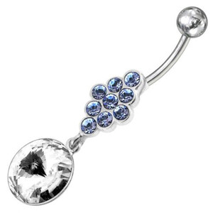 Fancy Zirconia Jeweled Dangling SS Bar Belly Ring - Lavender