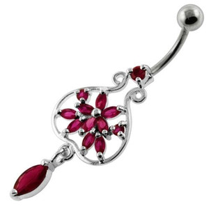 Flower in a open Pot Navel Belly Piercing - Red