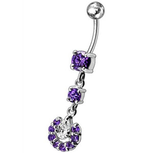 Fancy flowered Silver Dangling Navel Ring - Purple