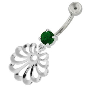 Fancy Jeweled Dangling Single Stone Belly Ring - Emerald