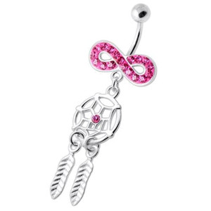 Infinity with Dream catcher Dangling Belly bar - Pink