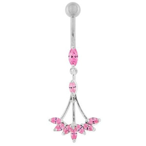 Jeweled Dangling Floral Chandelier Belly Button Ring - Pink