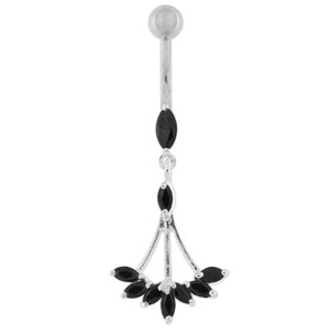 Jeweled Dangling Floral Chandelier Belly Button Ring - Black