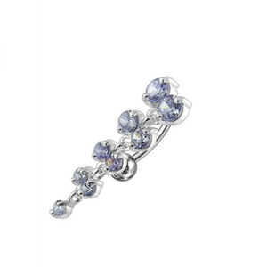 Jeweled Fancy Reverse Silver Dangling Curved Bar Belly Ring - Lavender