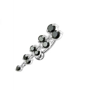 Jeweled Fancy Reverse Silver Dangling Curved Bar Belly Ring - Black