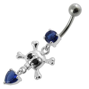 Jeweled Fancy Silver Dangling Banana Bar Navel Body Jewelry Ring - Clear
