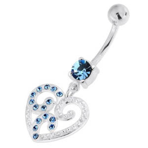 Jeweled Floral Heart 925 Sterling Silver Navel Belly Piercing - Lavender