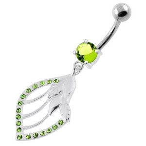 Jeweled Floral Shell 925 Sterling Silver Navel Bar - Peridot
