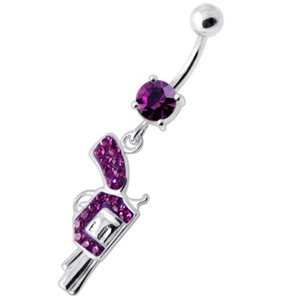 Multi Jeweled Dangling Gun Navel bar - Purple
