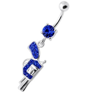 Multi Jeweled Dangling Gun Navel bar - Dark Blue