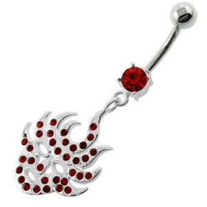 Multi Jeweled Burning Mask Belly Button Ring - Red