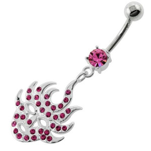 Multi Jeweled Burning Mask Belly Button Ring - Pink