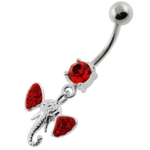 Multi Jeweled Elephant Head Belly Button Piercing - Red
