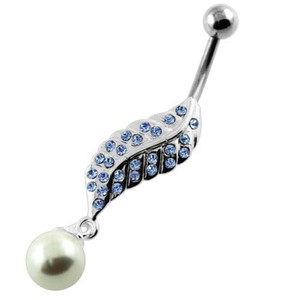 Multi Jeweled Leaf with Pearl Belly Button Piercing - Lavender
