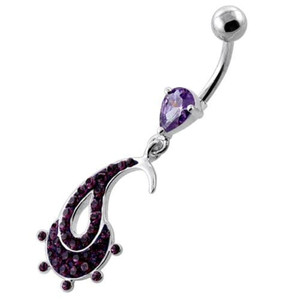Multi Jeweled Hanging Fish Navel Belly Ring - Purple