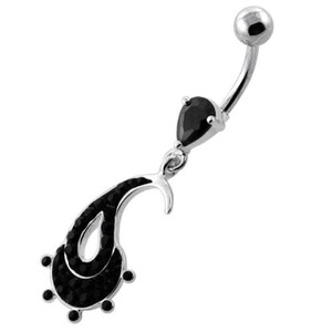 Multi Jeweled Hanging Fish Navel Belly Ring - Black