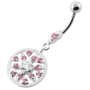 Jeweled Flower navel piercing - Pink