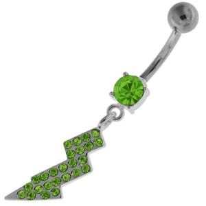 Multi Jeweled Lightning Bolt Navel Belly Button Ring - Peridot