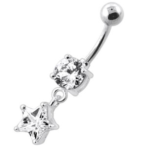Jeweled Hanging Star Navel Belly Banana - Clear