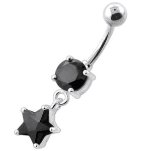 Jeweled Hanging Star Navel Belly Banana - Black