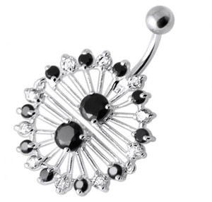 Multi Jeweled Splitted Dangling Belly Banana - Black