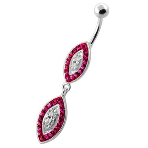 Multi Jeweled Twin Oval belly bar - Fushia