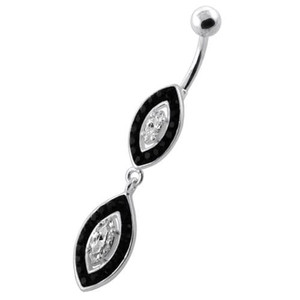Multi Jeweled Twin Oval belly bar - Black