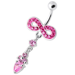 Jeweled Infinity Dangling Navel belly bar - Pink