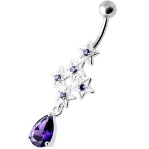 Multi Sparkling Jeweled Stars Navel Belly Ring - Purple
