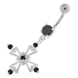 Jeweled Irish Cross Navel Belly Button Ring - Black