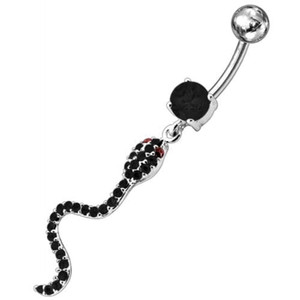 Jeweled Snake Dangling Belly Ring - black