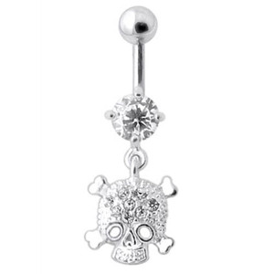 Jeweled Skull Navel Belly Ring - Clear