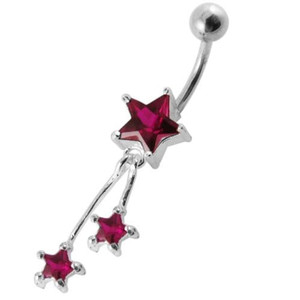 Jeweled Stars Dangling Belly Ring - Red