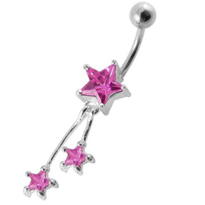 Jeweled Stars Dangling Belly Ring - Pink