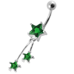 Jeweled Stars Dangling Belly Ring - Emerald