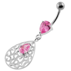 Jeweled Tear Drop Pattern belly piercing - Pink