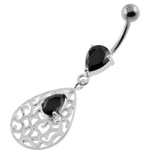 Jeweled Tear Drop Pattern belly piercing - Black