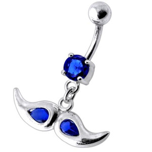 Jeweled mustache Dangling Belly Ring - Dark Blue