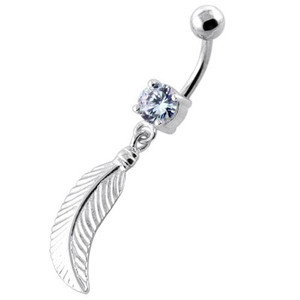 Linear Leaf cute belly button ring - Lavender