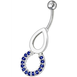 Pear Jeweled Fancy Round Dangling Belly Ring - Dark Blue